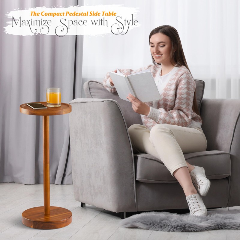 Drink Table, 24.4" Tall Compact Side Table with Phone Slot