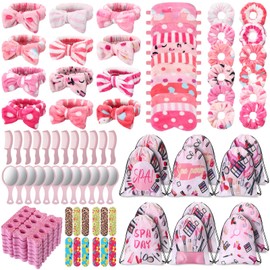 Janinka 108 Pcs Spa Party Favors for Women Multiple Spa Party Supplies Include Drawstring Gift Bag Hair Bands Hair Circle Eye Mask Nail File Toe Separator Comb Mirror(Striped)