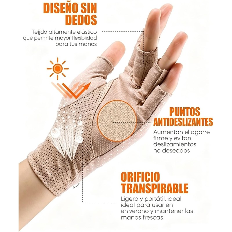 2 Guantes Protección UV Mujer, Mitones Deportes,Tamaño 19.3x8.5cm