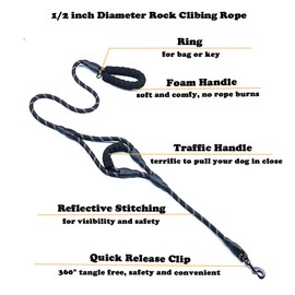 Love Dream Dog Leash 6ft Long with 2 Comfortable Padded Handles, Reflective Threads Double Handles Lead for Control Safety Dog Training Leash for Small Medium Large Dogs (6 FT, Black)