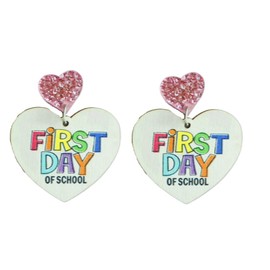 Teacher's Day Earrings Funny Pencil School Bus Apple Heart Wooden Dangle Earrings Shinning Giltter First Day of School Acrylic Drop Earrings for Women Back to School Jewelry Gifts-Style 5