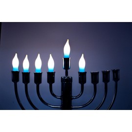 The Dreidel Company Menorah Bulbs, 9 Blue & White Electric Menorah Flame Shaped Replacement Bulbs, 4 watts (24-Pack)