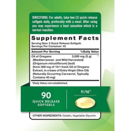 Nature's Truth Suplemento de Aceite de Orégano 90 cápsulas 3,000mg, 90 cápsulas