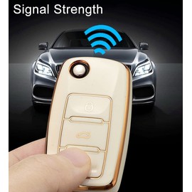 RXXR Car Key Case with Key Fob Compatible for Touran G-o-l-f 4 5 6 Je-tt-a MK4 B-o-r-a Polo Soft TPU Full Protection 3 Buttons Car Key Shell Cover Protector, Key case gold white