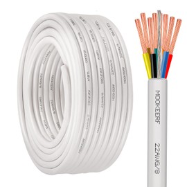 MOOKEERF 22 Gauge 8 Conductor Shielded Wire 50FT 22/8 22AWG Stranded Shielded Plenum Cable White CL3P Jacket for Security/Alarm/Access Control/Sound