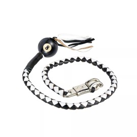 Dream apparel 42" Black and White Fringed Get Back Whip with Pool Ball for Motorcycles