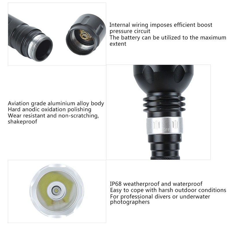 Aluminium Alloy LED Diving Flashlight Outdoor Waterproof Strong Light 100M