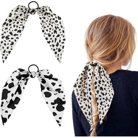 2Pcs Cow Print Hair Band for Women Elastic Hair Ties Non-Slip Hair Headband Pony Tails HairTies Bow Ponytail Holder Scrunchies Accessories for Curly Straight Thick Fine Hair (Style 2, One size)
