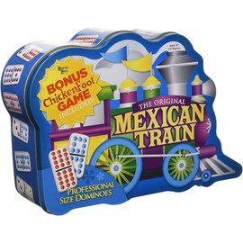 Puremco Mexican Train Double 12 Professional Size Dominoes with Bonus Chickenfoot Game Included Travel Tin Board Game, 91 Tiles, Challenging, Fun Game for Ages 6 Years & Up, Blue