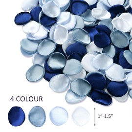 PONATIA 300PCS Rose Petals Mixed Color Artificial Flowers Petals for Wedding Flower Girl Basket Aisle Centerpieces Table Confetti Party Favors Home Decoration (Navy Blue/Light Blue/White/Dusty Blue)