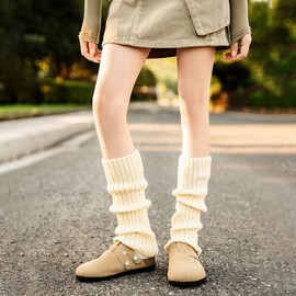 Autumn Winter Women's Y2K Hot Girl Stacked Leg Warmer Socks Set - White Calf Length Socks Black [70cm Extended Version] + Women's Free Size 3ea