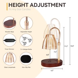 TOACSUCP Candle Warmer Lamp with 3 Bulbs, Adjustable Height Dimmable Candle Warmer with Timer, Compatible with Large Jar Candles, Candle Lamp with Charming Gift Box Ribbon for Her/Him