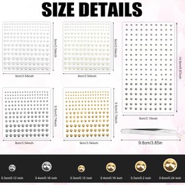 840pcs Face Gemstones, 3/4/5/6mm Round Face Diamonds with Tweezers Lip Studs Gemstones Pearl Rhinestones Face Stickers Gems Temporary Face Stickers for Women Girls Face Eye Body