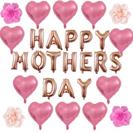 Ouksma Mother's Day Decoration Kit with Balloons and Banner Decor (Pink Flower)