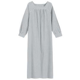Latuza Women's Cotton Seersucker Nightgown Full Length XL Black Stripe