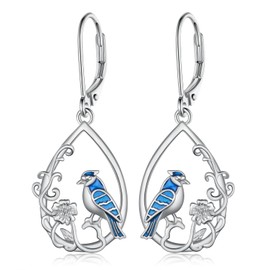 SCZKLAQ Blue Jay Earrings for Women 925 Sterling Silver Blue Jay Dangle Earrings Blue Bird Earrings Cute Bird Jewelry for Women Bird Lover Gifts