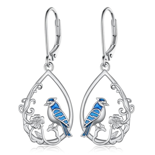 SCZKLAQ Blue Jay Earrings for Women 925 Sterling Silver Blue