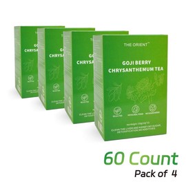 Goji Berry Chrysanthemum Tea - GojiBerry Dandelion Chrysanthemum Medlar honeysuckle | with a Natural Blend of 8 Herbal Ingredients | 150g per Pack - quantity: 60 Count ( Pack of 4 )