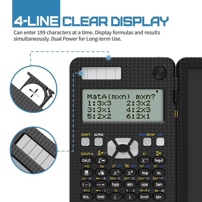 GUYUCOM Scientific Calculator with Notepad, Multiview 4-line Dual Power, School