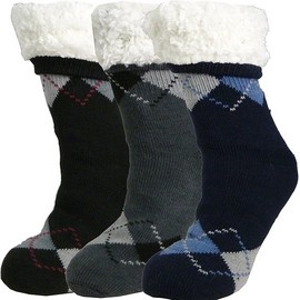 RAEES® Men 1 Pair, Heat Insulated Thermal Socks 4.7 Tog, Cosy Sherpa Lining Warm Slipper, Fluffy Socks, Ultra Relaxing, UK Size 6-11 (UK, Numeric, 6, 11, Regular, Regular, 1, Blue Argile Design)