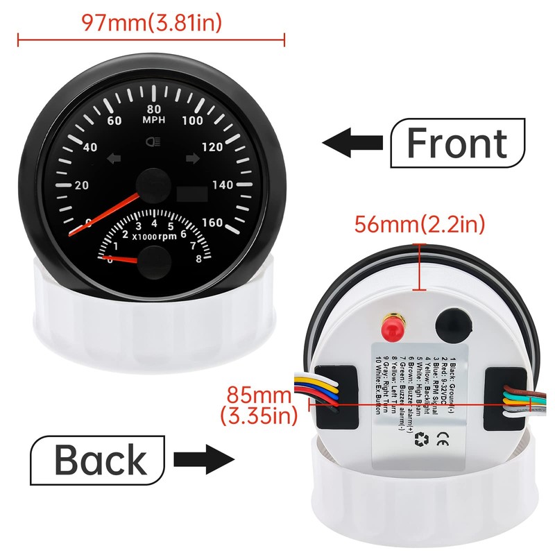 ARTILAURA GPS Speedometer 0-160MPH with Tach 8000 RPM Marine Boat