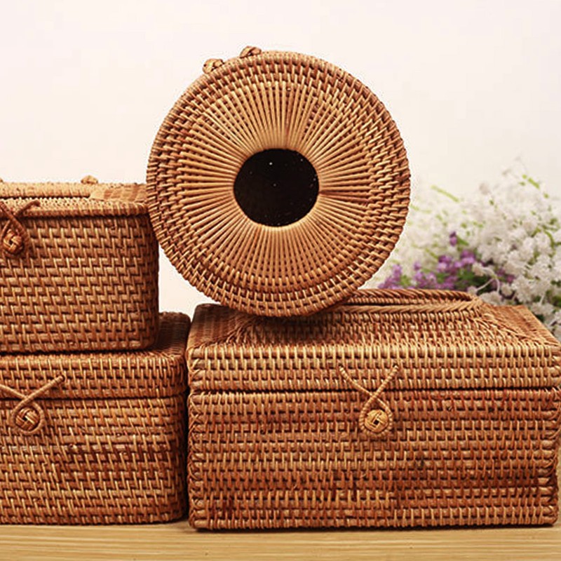 Rectangular Rattan Tissue Box Cover Rattan Woven Tissue Box Holder