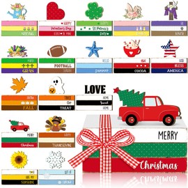 Menkxi Interchangeable Wooden Book Block Stack Table Decor Highlands Cow Decor DIY Book Block Stack Highlands Table Sign Seasonal Tiered Tray Decoration for Christmas(Book Block)