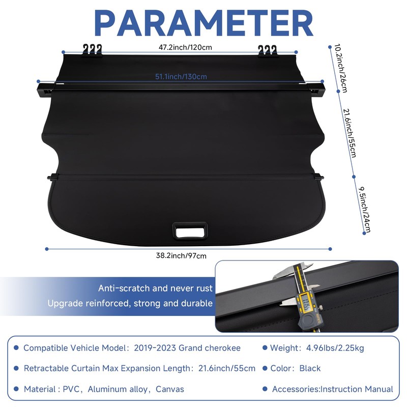 FARBIN Trunk Cargo Cover for Jeep Cherokee 2019 2020 2021