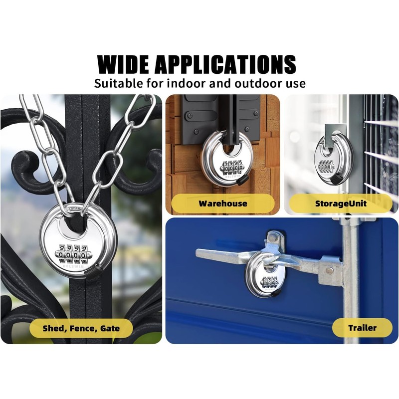 DELSWIN 4 Digit Combination Disc Padlock with Hardened Steel Shackle
