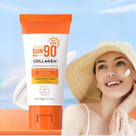 60g Sun Block,Sun Cream Face,Collagen Sunscreen SPF 90 PA+++, Ultra High Protection Face Moisturizer with 36HR Hydration, Water-Resistant (80 Min), Non-Sticky & Sweat-Resistant