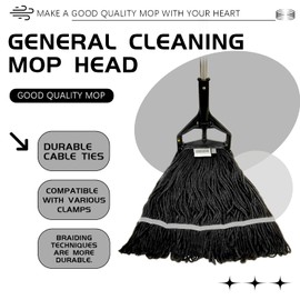 KLHB-YF Commercial Cotton Mop Heavy-Duty Industrial with 2 Replacement Heads 152 cm Handle Replacement mop Head (Black)