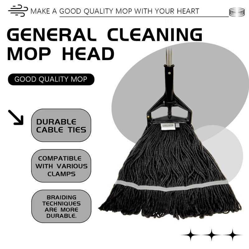 KLHB-YF Commercial Cotton Mop Heavy-Duty Industrial with 2 Replacement Heads