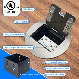JACEPFY Recessed Floor Outlet Box with 20 Amp GFCI Tamper Resistant TR Receptacle Electrical Floor Outlet Kit (GFCI, Silver)