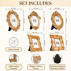 97 Decor Small Gold Picture Frames Set - 10 Pcs Oval Rectangle Golden Mini Frames, Baroque Gallery Wall Frame Pack, Assorted Vintage Frame For Wall Decor (With Backing, Without Glass)