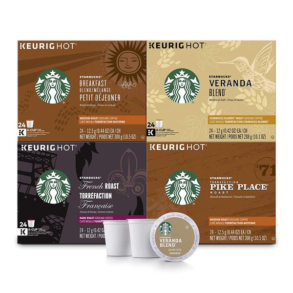 Starbucks Black Coffee K-Cup Coffee Pods — Variety Pack for Keurig Brewers — 4 boxes (96 pods total)