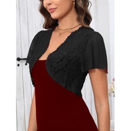 Enjyam Women Crochet Lace Shrug Short Sleeve Open Front Wedding Bolero Cropped Cardigans for Summer-Classic Black/XL