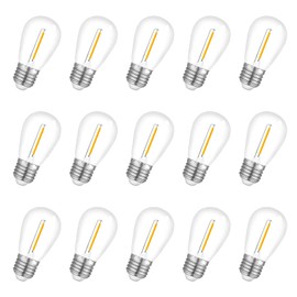 Visther Low Voltage Solar String Light Bulbs Replacement, DC 3V Low Voltage, Waterproof S14 E26 LED Bulbs, 1W 100LM 2700K, 15-Pack, Warm White