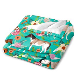Horse Blanket Gifts for Girls Teens Women, Unique Farm Horse Floral Throw Blanket Gift for Horse Lovers, Green Fun Warm Soft Cozy Flannel Throws Blankets for Couch Sofa Bedroom Livingroom 60"X50"