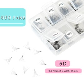 600 Fans 5D Premade Volume Eyelash Extensions 8-15mm Mixed Length Pre-made Fans Thin Volume Lash Extensions C Curl Handmade Loose Volume Lashes (5D-0.07-C-8-15mm）