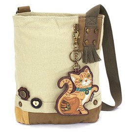 CHALA Patch Cross-Body Women Handbag, Sand Color Canvas Messenger Bag - Orange Tabby Cat - Sand