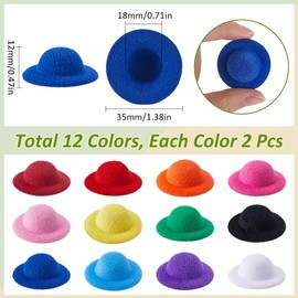SUNNYCLUE 24Pcs 12 Colors Mini Formal Hats Mini Felt Top Hats Tiny Top Hat Handmade Party Hat Small Miniature Hats Colorful Mini Hats for Christmas Ornaments DIY Art Crafts Hair Accessories Decoraion