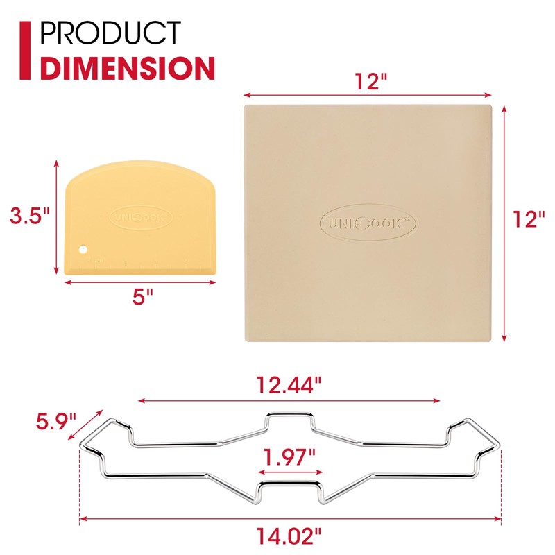 Unicook 12 Inch Square Pizza Stone for Oven and Grill,