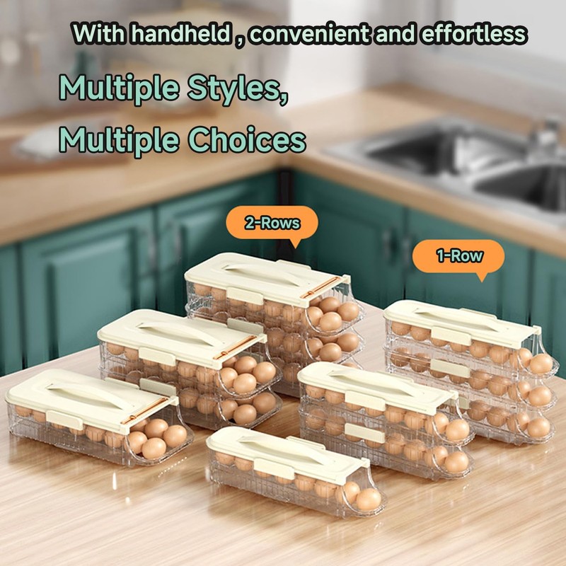 Egg Holder for Fridge, Egg Storage Automatic Rolling Egg Container