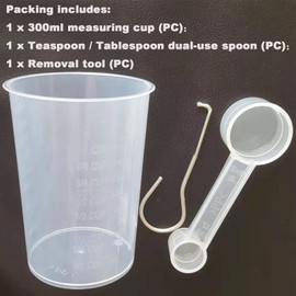 HUAYUWA 300ml Measuring Cup with Spoon and Paddle Removal Tool Kit for Bread Machine Spare Parts, Set of 3, Clear