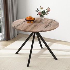 HOMTHING 35.5" Round Dining Table Set with 4 Upholstered Chairs, Modern Space-Saving Kitchen Table Set for 4, Metal Legs, Small Dining Room or Apartment Use (Light Brown, Table)