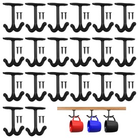 Tolare 20 Pcs Under Shelf Hooks, Zinc Alloy Double Prong Under Cabinet Hooks for Hanging Mugs, Cups, Towels, Plants, Kitchenware, Keys, Black Ceiling & Wall Mount Organizer