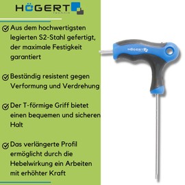 Högert Technik - Torx Key T-type Diameter 45 mm I Torx I Torx Security Key T-Handle I Security Torx Key Type T | Allen Key Made of S2 Steel I Resistant to Deformation and Abrasion