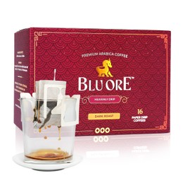 Blu Ore Premium Vietnamese Coffee - Single Serve Pour Over (16 Pack) - 100% Arabica Drip Bag Coffee, Eco-Friendly Filter, Travel Friendly, No Preservatives - Dark Roast