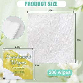 200 Pcs Deodorant Wipes Individually Wrapped Mini Deodorant Travel Size Wet Armpit Wipes Travel Deodorants Bulk for Women Men Homeless Personal Cleansing Wipe Butt Hands Face Underarm Sports(Lemon)