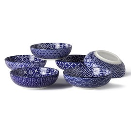 Metahom Blue White Dessert Bowls, Ceramic Snack Bowls for Kitchen, 11 Oz Small Shallow Bowl Set for Ice Cream, Condiments, Side Dishes, Set of 6, Dishwasher & Microwave Safe